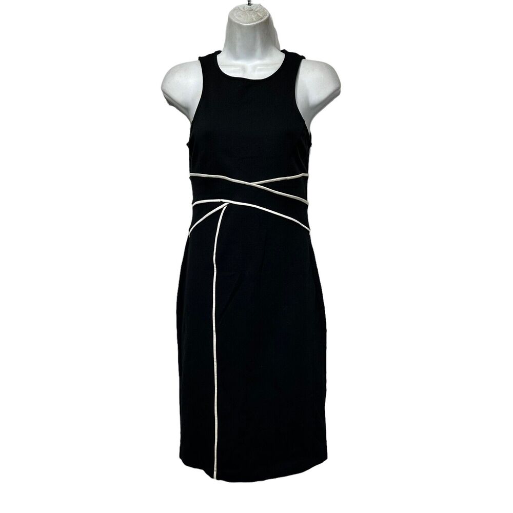 Anthropologie Maeve Black White Piping Cavatina Sheath Dress Size 2P
